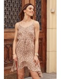 Asymmetric dress with flowers, brown and orange 91614 - Online store - Boutique